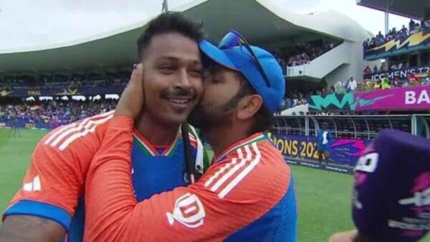 Rohit Sharma kisses Hardik Pandya after India's T20 World Cup 2024 win, creates sensation on the internet