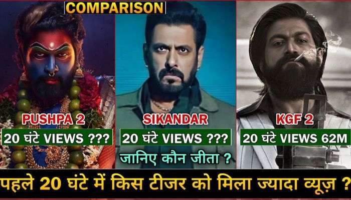 Sikandar vs Pushpa 2 vs KGF 2 First 20 Hours Teaser Views